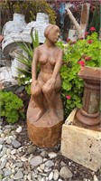 CARVED TIMBER SEATED NUDE LADY STATUE