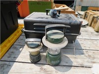 CHAR-BROIL GAS GRILL AND TWO LANTERNS