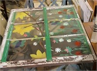 (ND) Vintage six pane window with painted floral