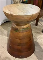 Round carved wood accent table - top needs