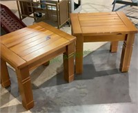 One pair of stained pine end tables w/some