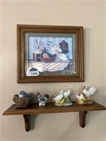 Poultry & Bird Figurines, Framed Picture & Shelf