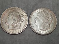 Pair of 1921 Morgan 90% SILVER  Dollars