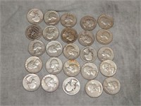 25 Washington SILVER Quarters 1964 & Earlier