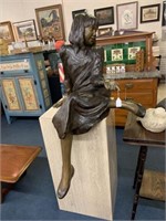 YOUNG GIRL BRONZE STATUE SITTING ON BASE - 55.5