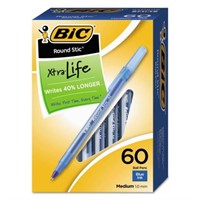 60-Pk BIC Round Stic Xtra Life Ballpoint Pens,