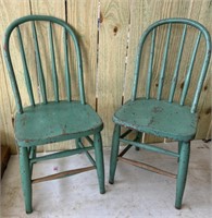 Pair of Child's Green painted chairs