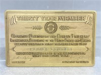 1/20 - 10k R.G 30 year member card