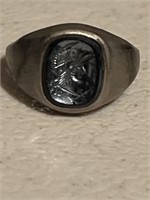 Roman soldier sterling silver hematite cameo ring