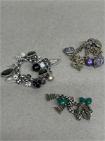 3 vintage crystal glass Lucite charm bracelets