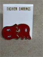 Blinky the red Pac-Man ghost earrings