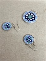 Italy sterling silver MILLEFIOrn glass earring i