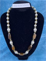 Tiger Eye Glass Pearl Crystal Necklace
