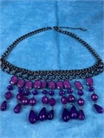 Purple Beaded Link Necklace