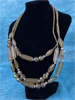 Amber Colored Beaded Multi Stand Necklace