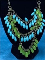 Blue and Green Multi Stand Beaded Necklace