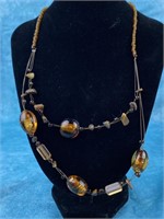 Amber Colored Beaded Multi Stand Necklace