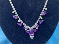 Purple and Clear Rhinestone Necklace