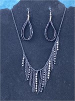 Chain, Bead and Rhinestone Earrings & Necklace