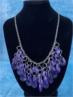 Purple and Silver Tone Necklace