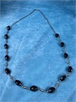 Black Bead and Silver Tone Necklace
