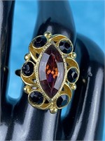 Amber and Black Stone Ring