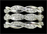 14K White gold woven design pave ring with
