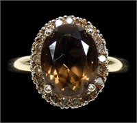 14K Yellow gold oval cut smoky quartz ring with