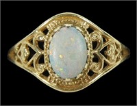 14K Yellow gold cabochon opal ring in filigree