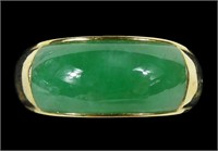14K Yellow gold bezel set jade ring, size 8.5,