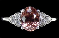 10K White gold oval cut cinnamon zircon ring with