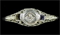 18K White gold vintage filigree diamond ring with