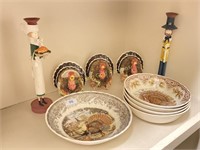 Group Of Turkey Themed Bowls And Decor