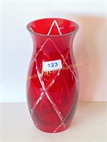 9 Inch Red Cut To Clear Vase