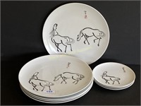 Eight Unmarked Whimsical Horse Plates