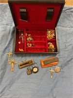 Jewelry box with assorted collectibles/jewelry