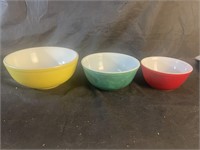 Vintage Pyrex Stacking Bowls, Red, Green, & Yellow