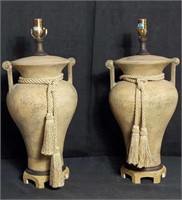 Pair of ceramic table lamps w/handles, 25" h. x