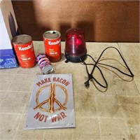 Kendall Motor Oil Cans, Strobe Light, Metal Sign