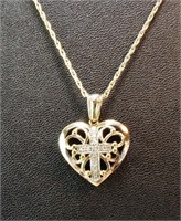Gold Plated Sterling Heart & CZ Cross 18" 4-Grams