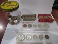 Coin Assortment & Vtg. Peter Pan Jar