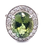 6.74 cts Green Tourmaline & Diamond 18k Ring