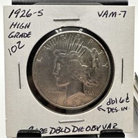 1926-S PEACE SILVER DOLLAR  DOUBLE DIE OBV VAM 7