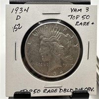 1934-D PEACE SILVER DOLLAR  VAM 3 TOP 50