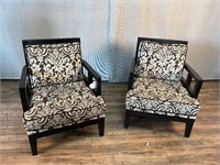 Pair Wooden Arm Chairs w/ Cushions