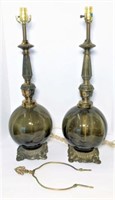 Vintage Smoky Glass and Metal Lamps