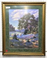 P Byars Signed Bluebonnet Print in Frame