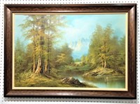 Vintage Signed Mountainscape Painting on Canvas
