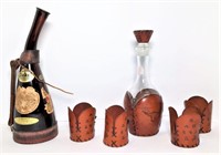 Leather Cup Holders and Glass Decanters