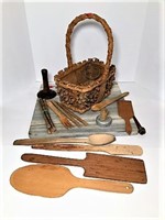 Marble Cutting Board and Wood Utensils